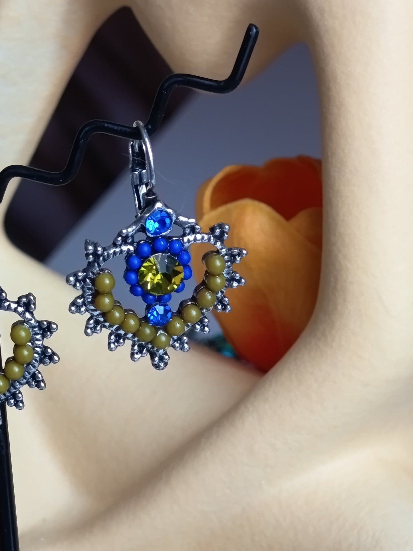 ✨ BOUCLES D'OREILLES "ÉCLAT BAROQUE" – BLEU & OCRE ✨