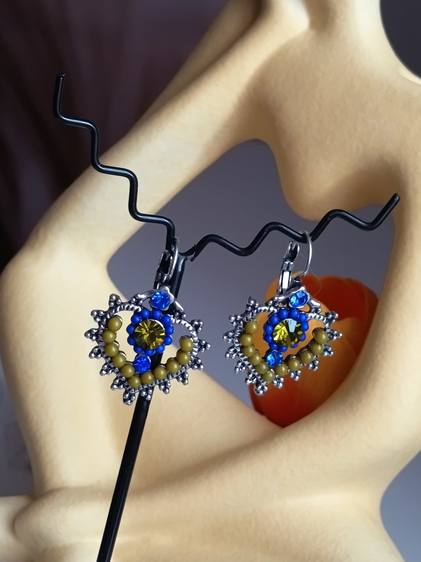 ✨ BOUCLES D'OREILLES "ÉCLAT BAROQUE" – BLEU & OCRE ✨
