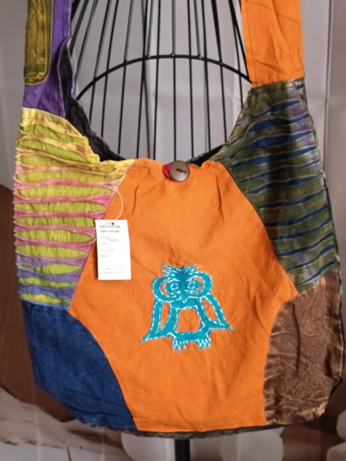 Sac à bandoulière à patchwork, ethnique, 100% coton, multicolore, N7C