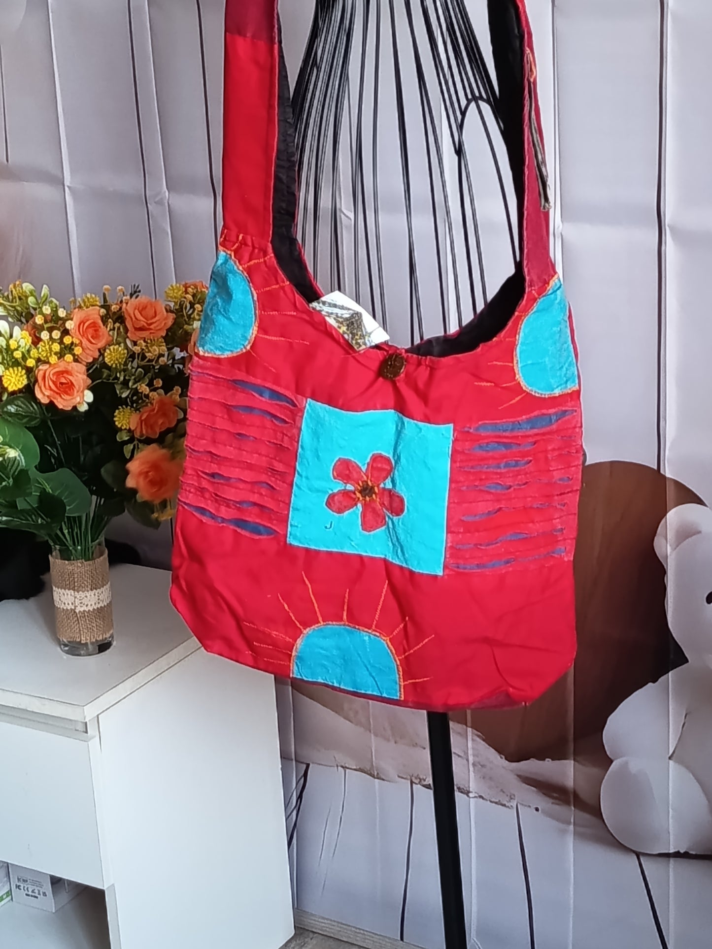Sac à bandoulière à patchwork, ethnique, 100% coton, coloré N6