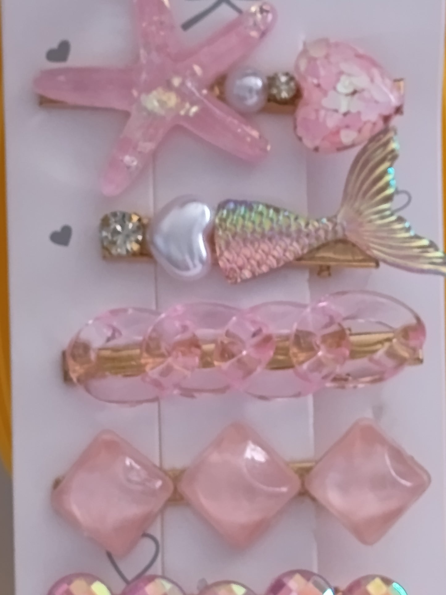 Lot de 6 pinces crocrodiles à cheveux, dans les tons roses clairs, thème mer