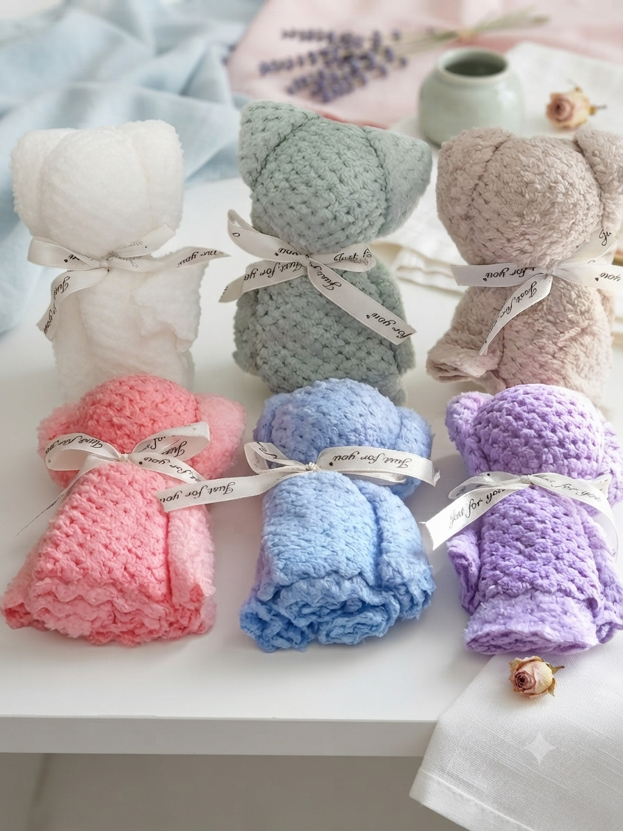🧸✨ Adorable Serviette d'Invités Ourson Douce & Poétique, dans son sachet avec anses ✨🧸