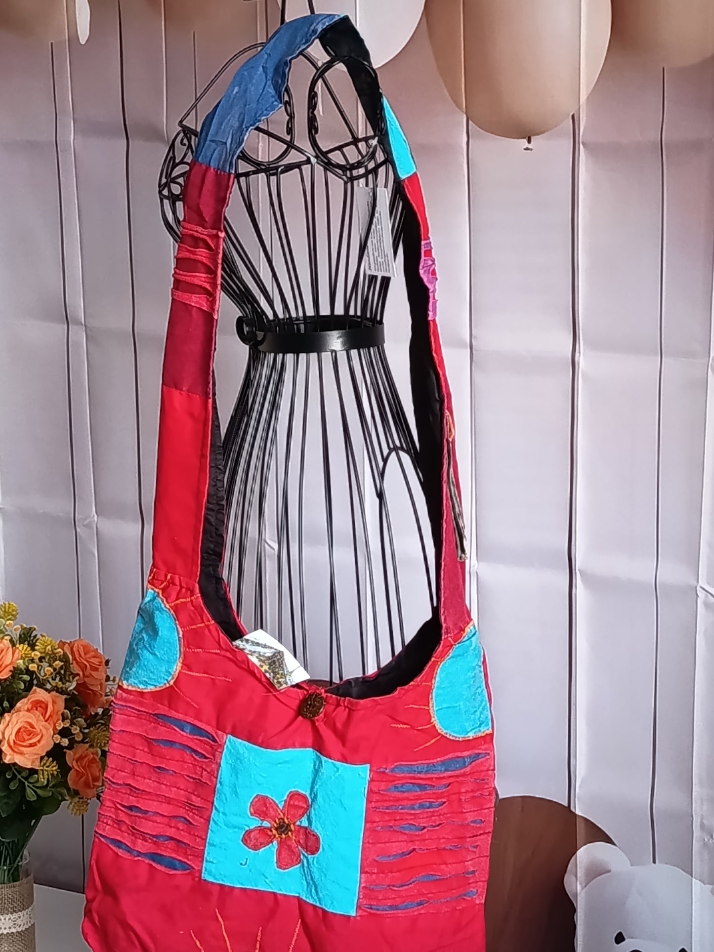 Sac à bandoulière à patchwork, ethnique, 100% coton, coloré N6