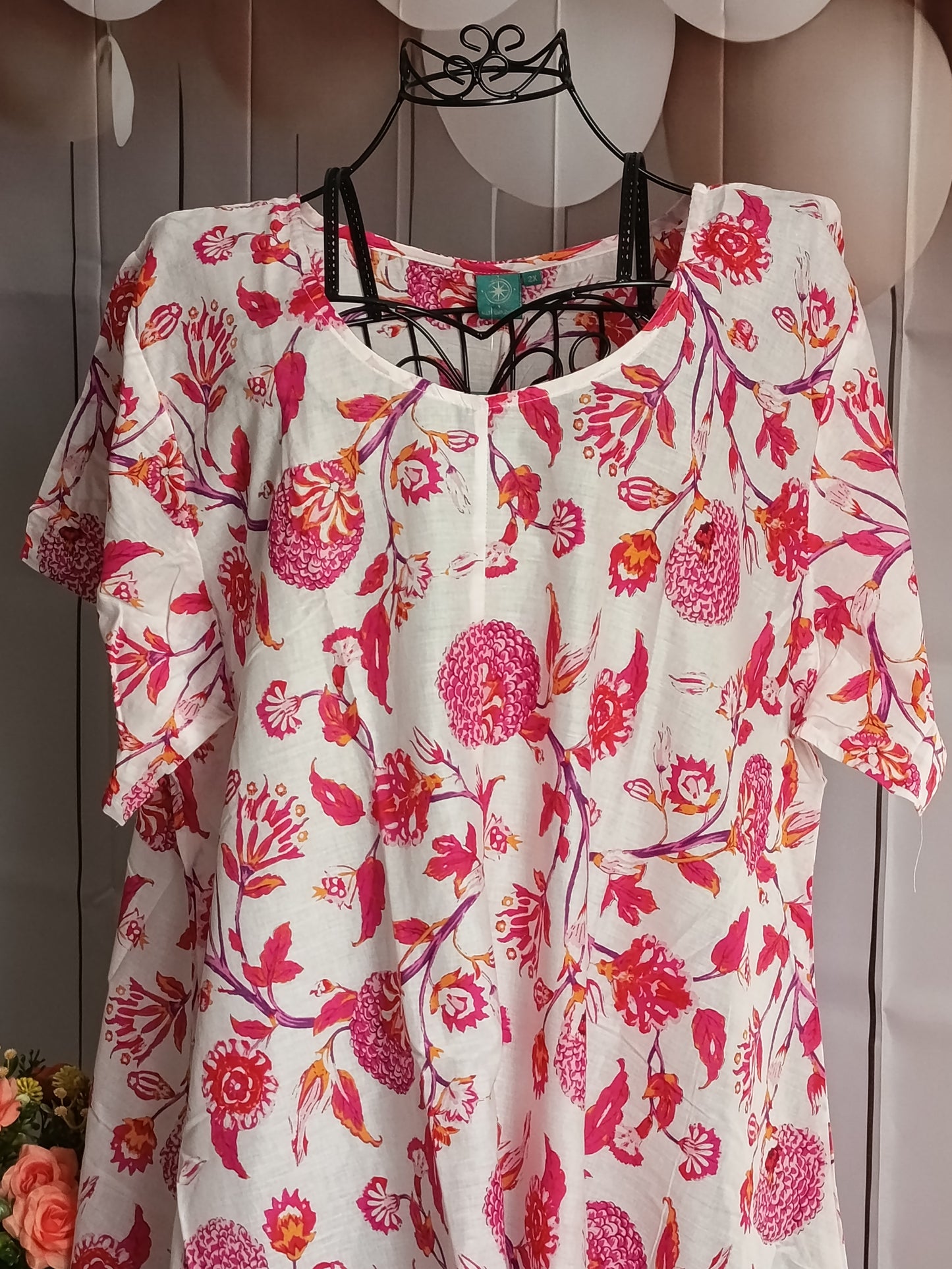 🌸✨ Tunique Asymétrique, Bohême & Ethnique en Voile de Coton - Imprimé Floral 🌺🌿