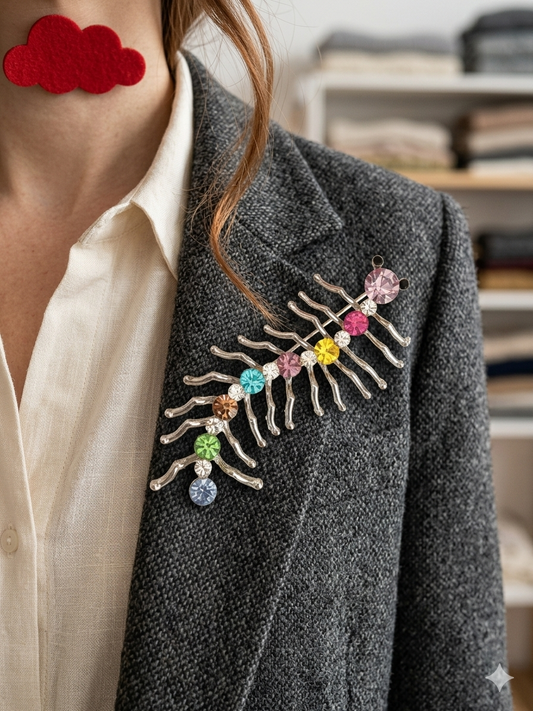 🐛 Broche fantaisie "Mille-Pattes" Arc-en-Ciel –Cristaux Étincelants & Finition Argentée ✨