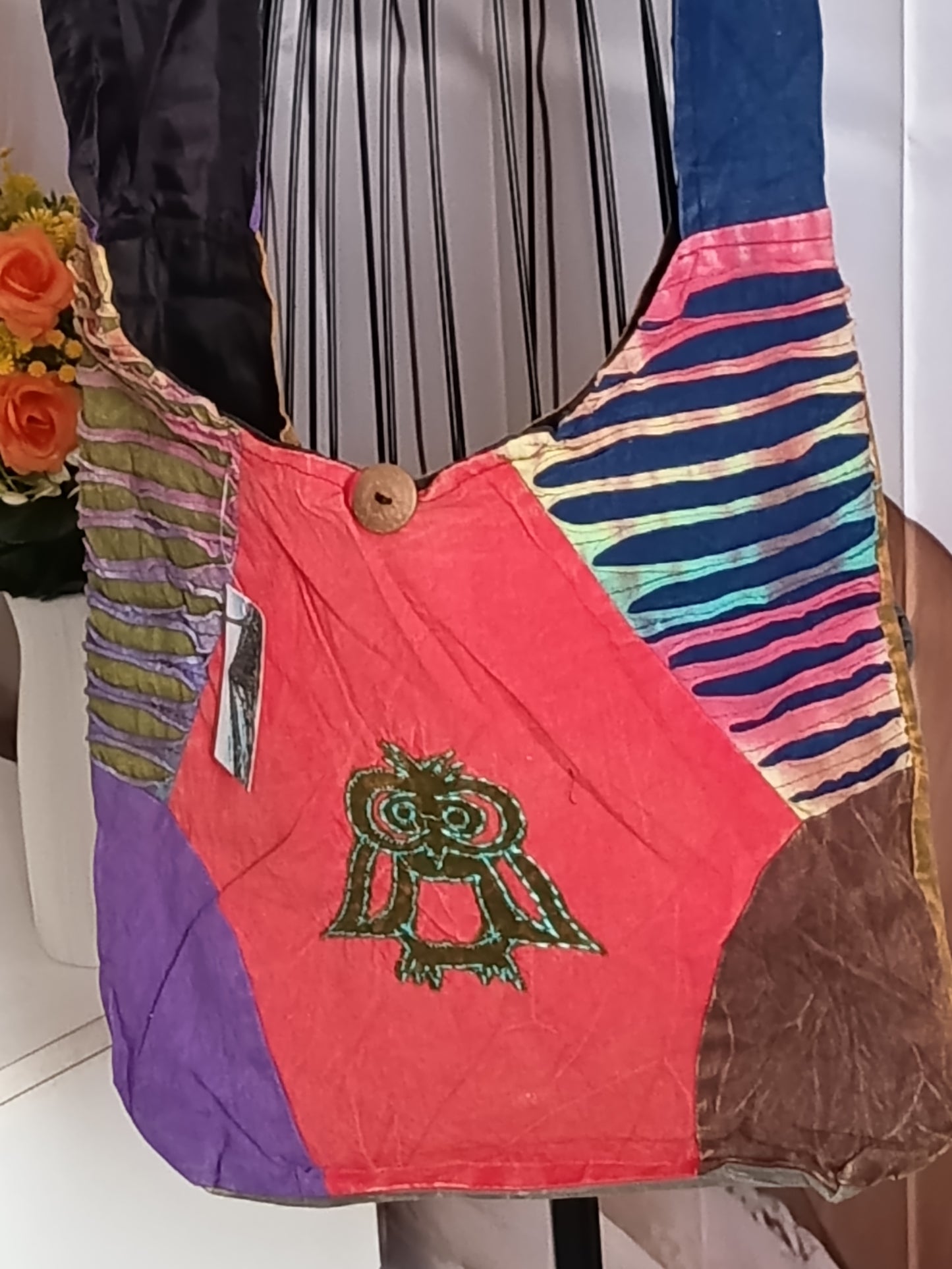 Sac à bandoulière à patchwork, ethnique, coton, très coloré N7A