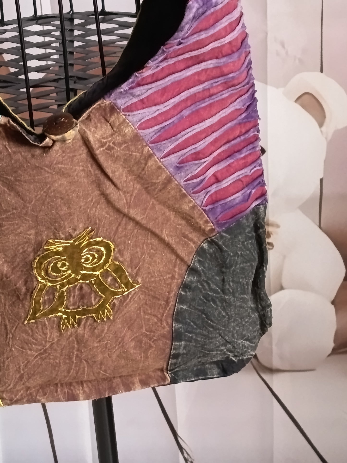 Sac à bandoulière à patchwork, ethnique, 100% coton, multicolore, N7B