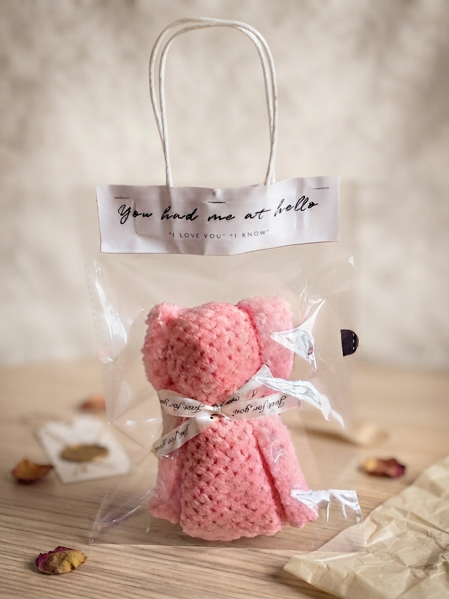 🧸✨ Adorable Serviette d'Invités Ourson Douce & Poétique, dans son sachet avec anses ✨🧸