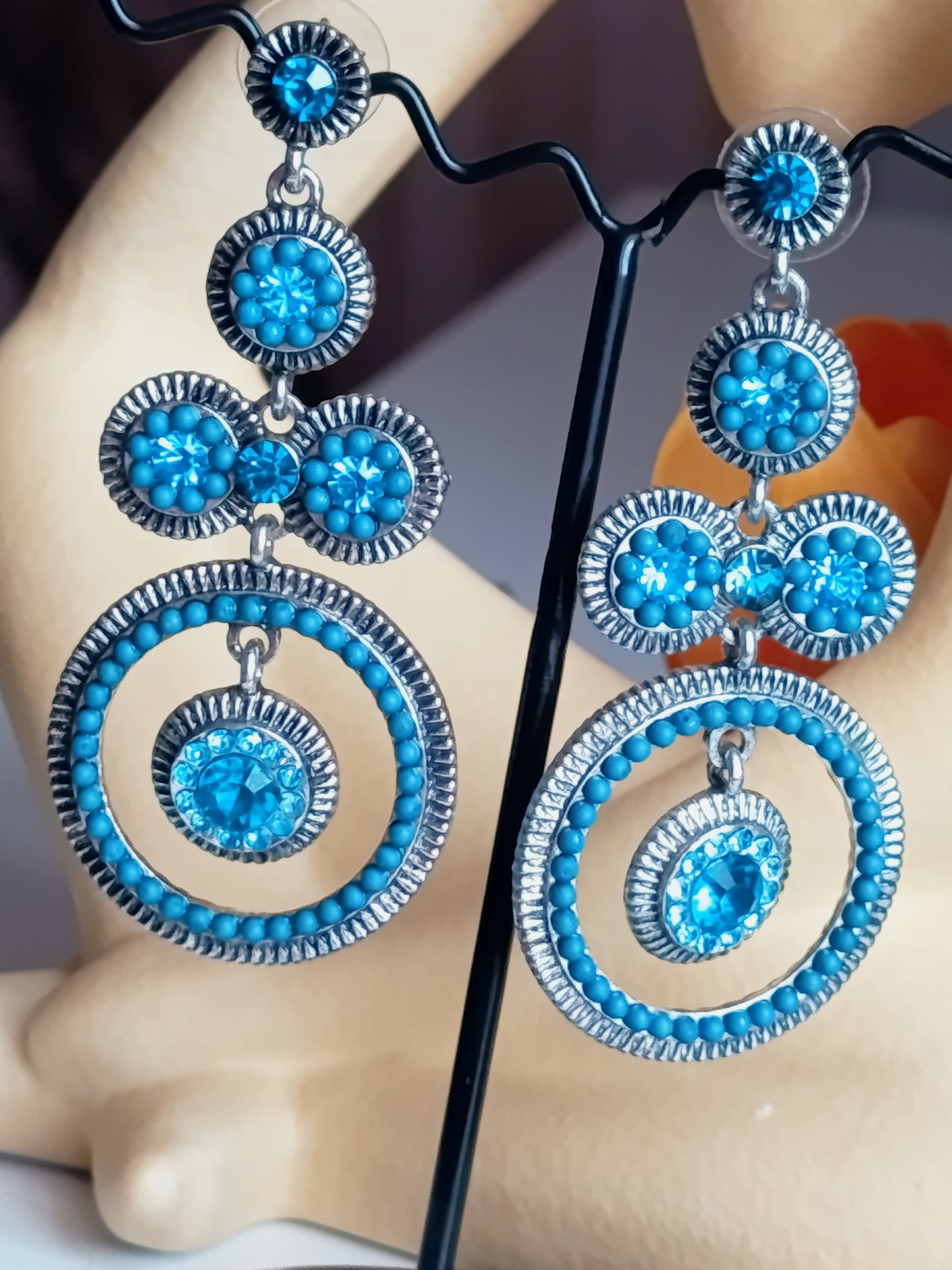 🎀🥰Boucles d'Oreilles Pendantes "Bleu Royal" – Lustres Vintage & Cristaux Azur🥰🎀