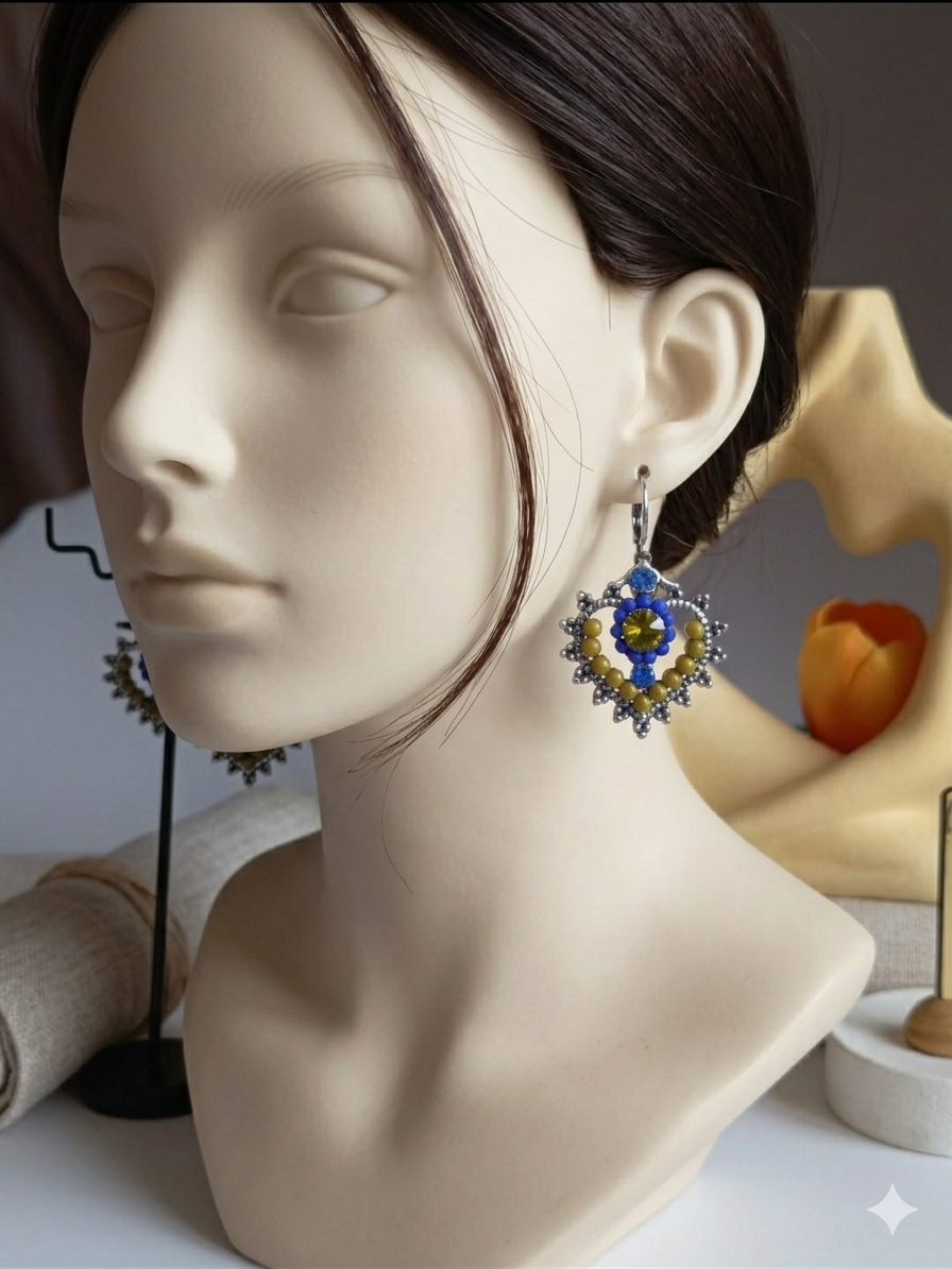 ✨ BOUCLES D'OREILLES "ÉCLAT BAROQUE" – BLEU & OCRE ✨