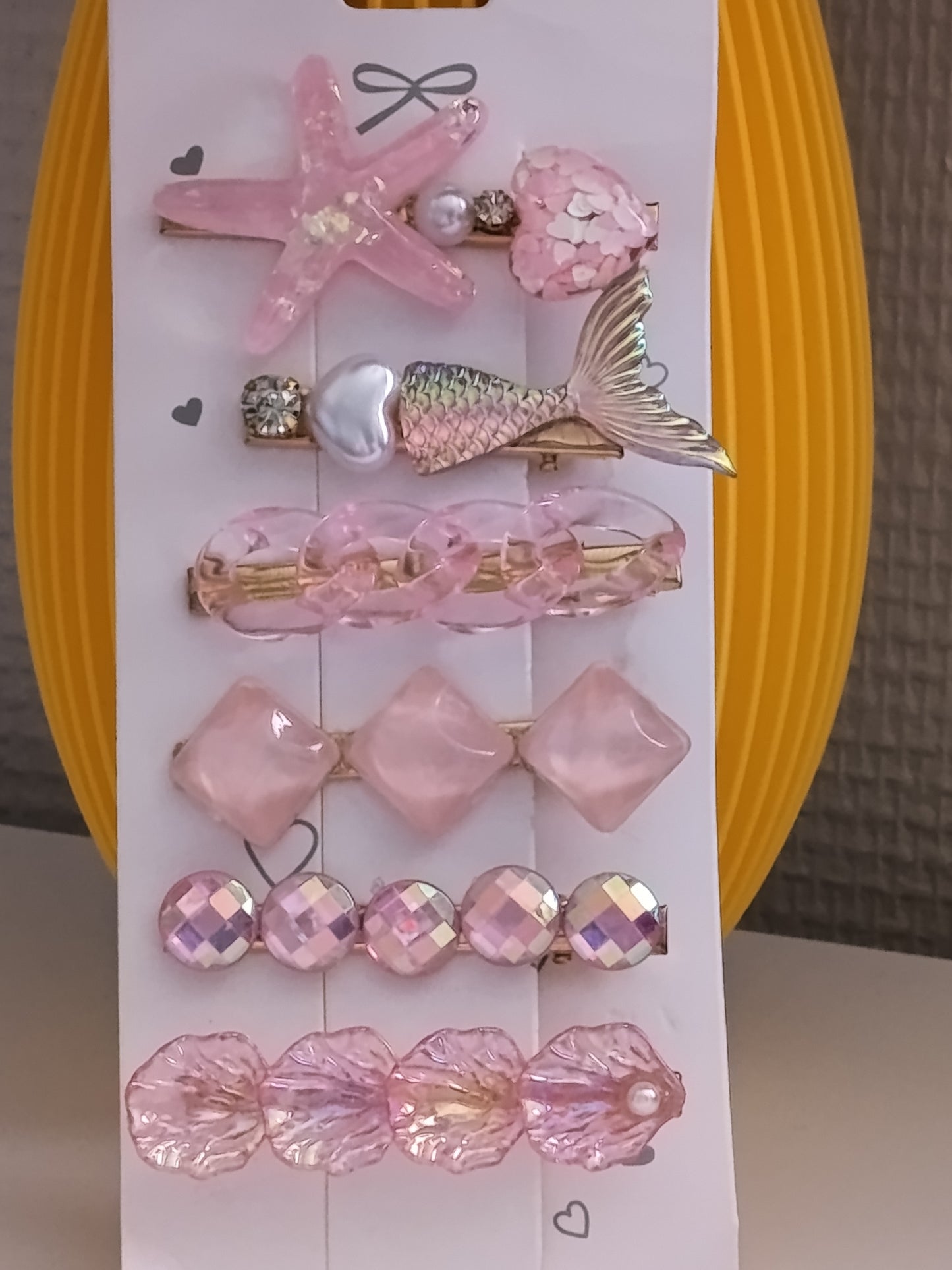 Lot de 6 pinces crocrodiles à cheveux, dans les tons roses clairs, thème mer