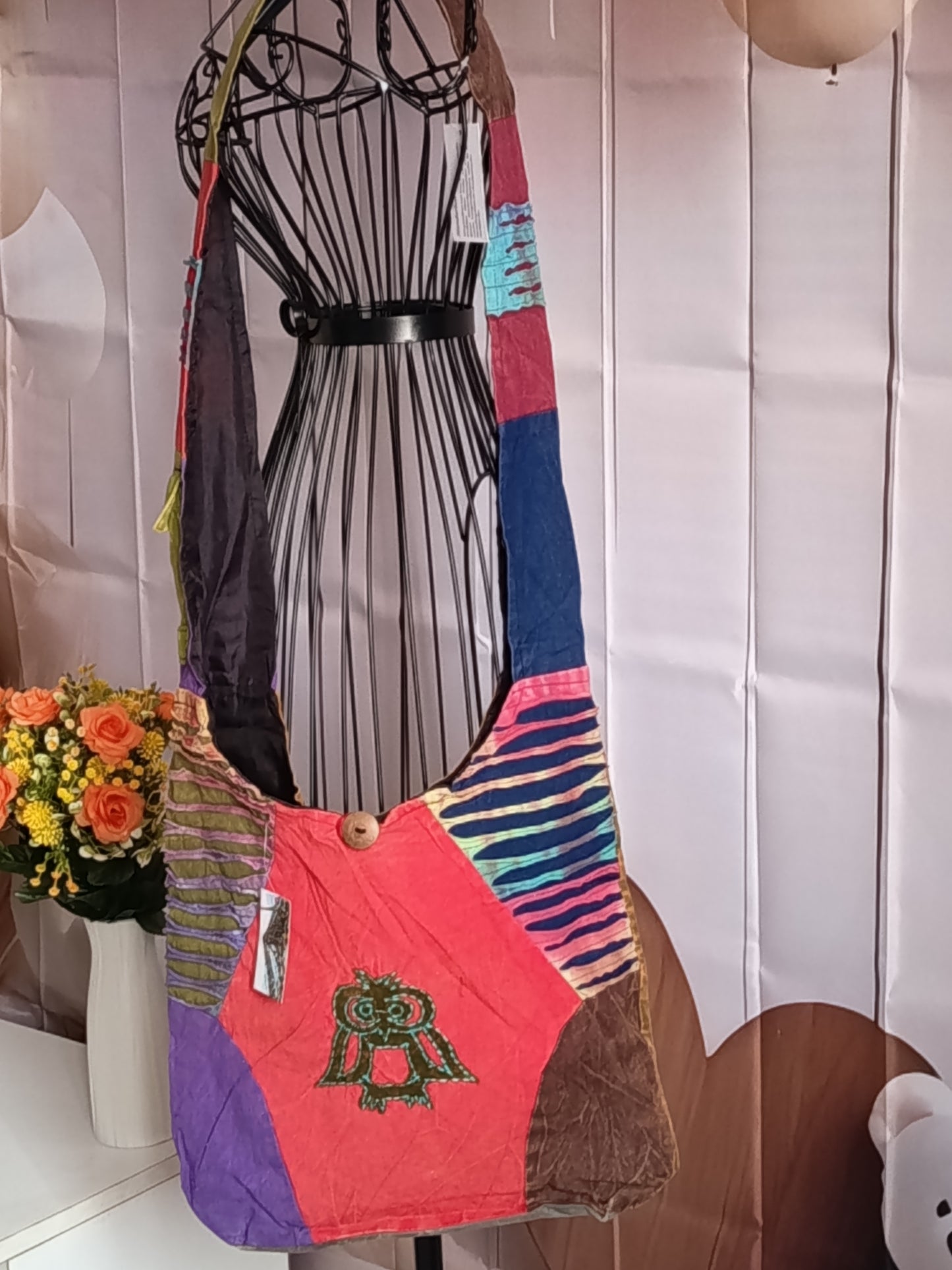 Sac à bandoulière à patchwork, ethnique, coton, très coloré N7A