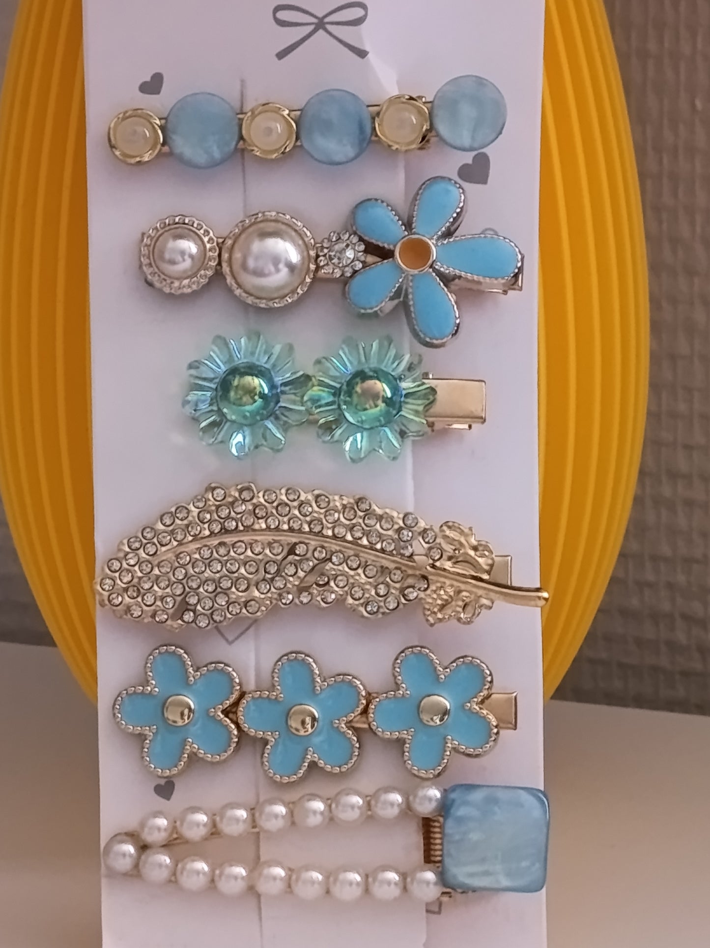Lot de 6 pinces crocrodiles, dans les tons bleus turquoises et blancs