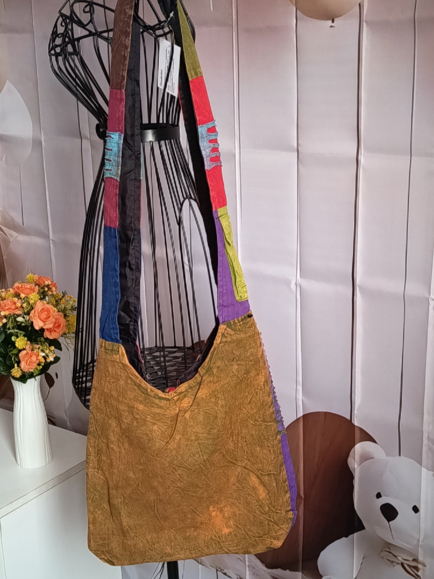 Sac à bandoulière à patchwork, ethnique, coton, très coloré N7A
