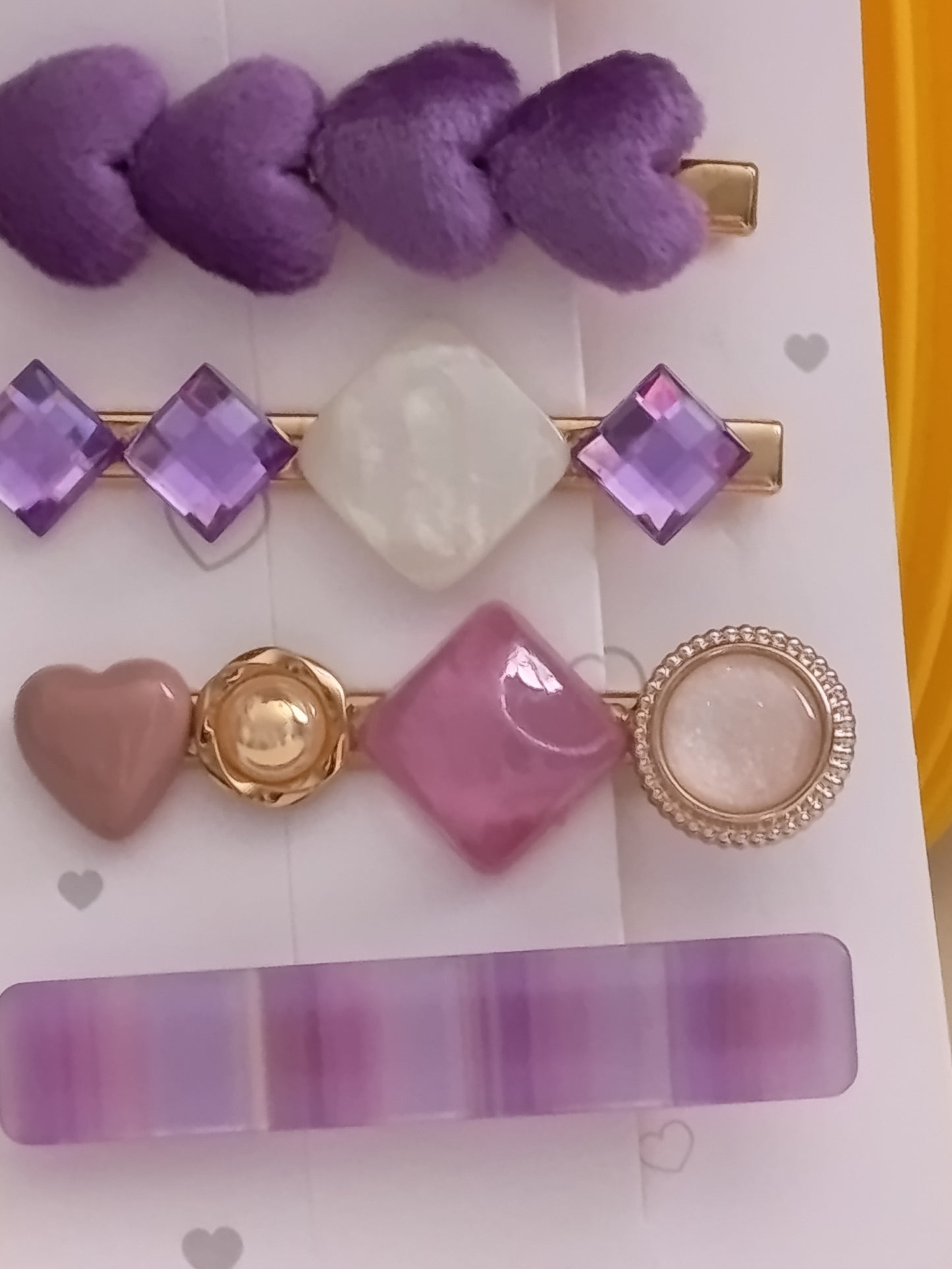 Lot de 5 pinces crocrodiles + 1 barrette à cheveux, dans les tons violets