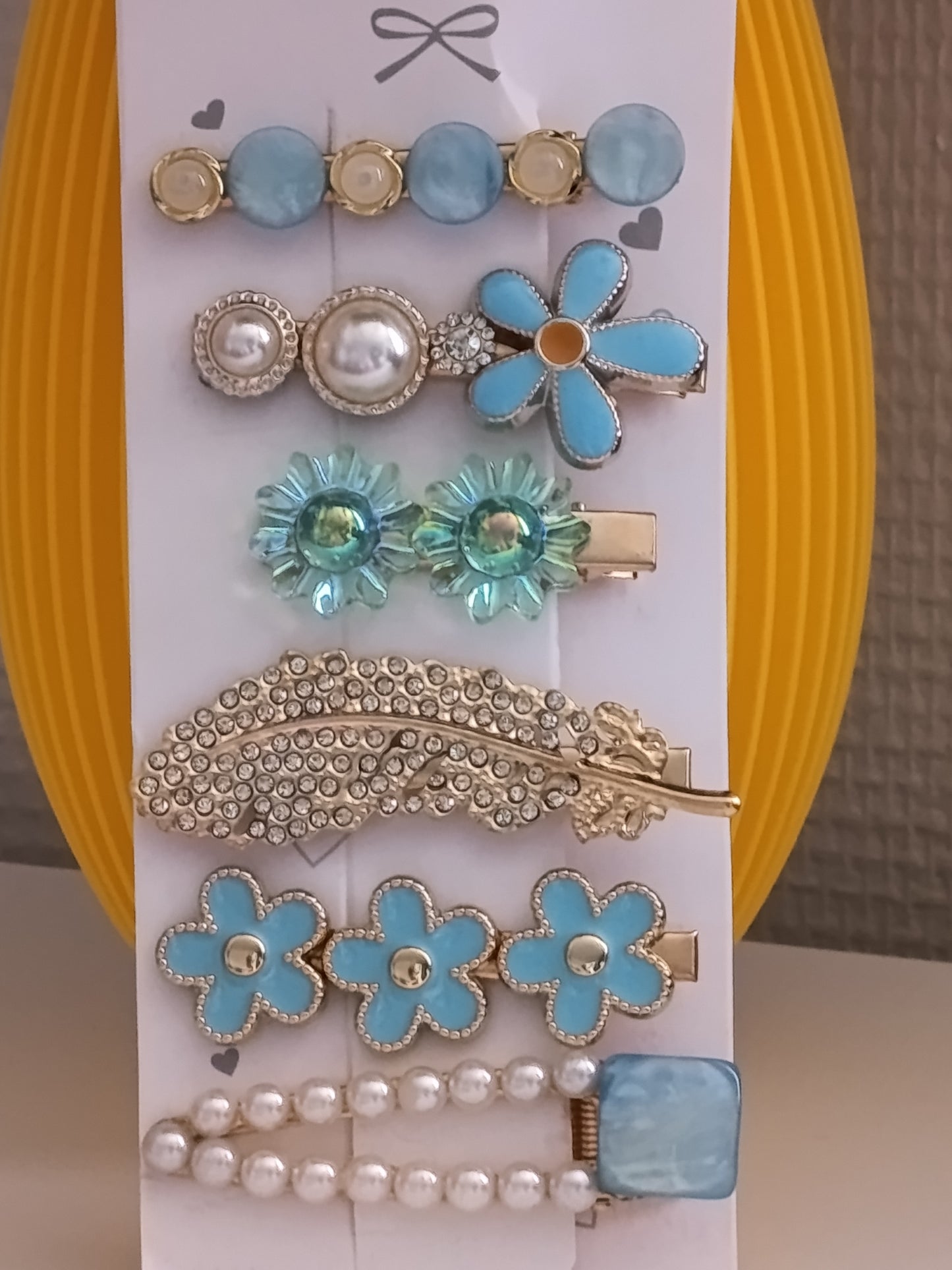 Lot de 6 pinces crocrodiles, dans les tons bleus turquoises et blancs