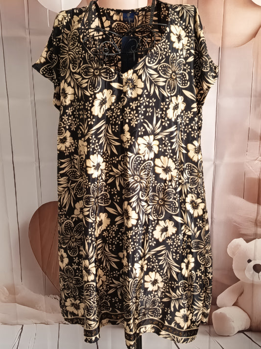 Tunique grande taille, polyester, noire, crème et or, taille 56-58-60, n10