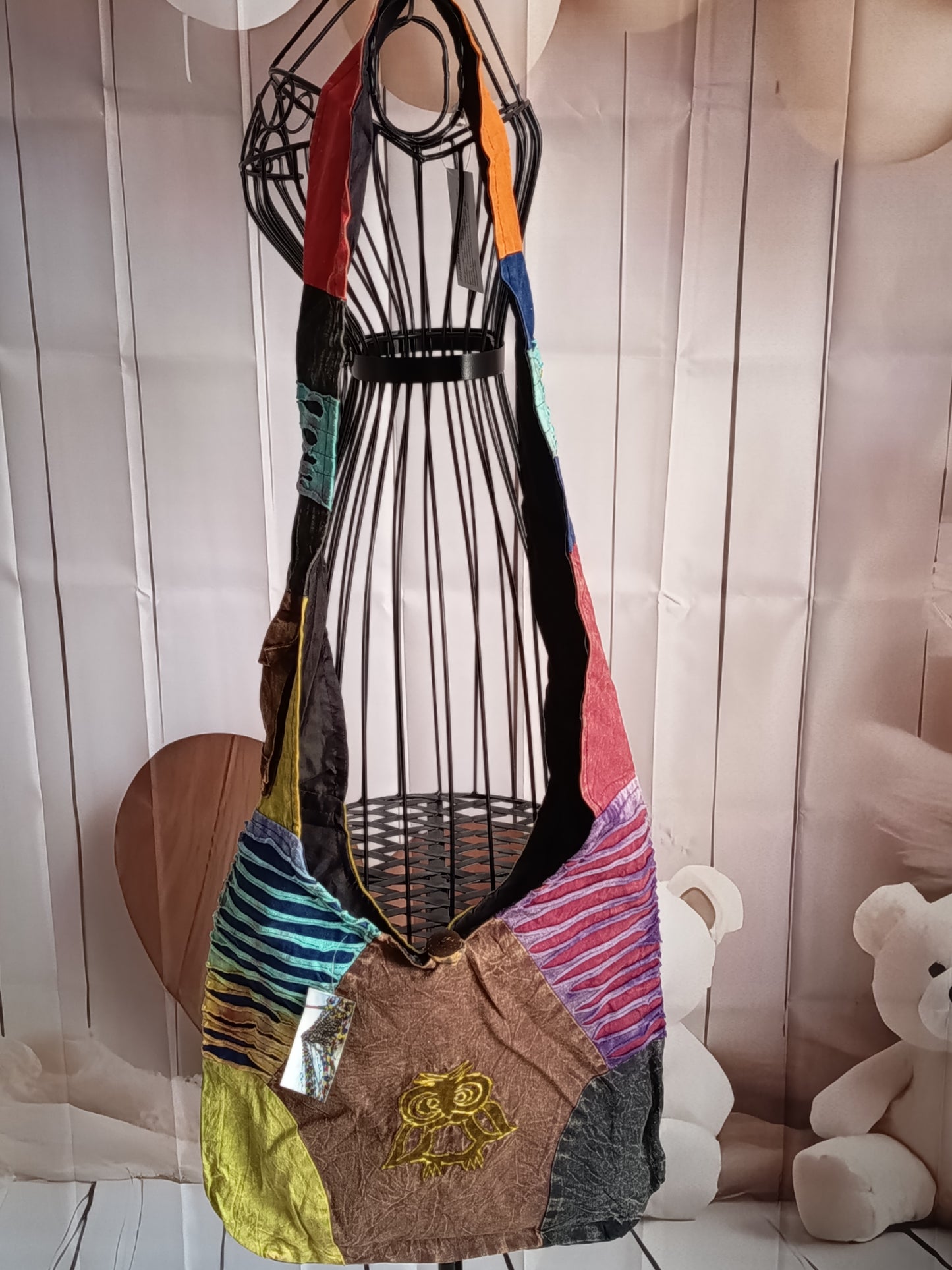 Sac à bandoulière à patchwork, ethnique, 100% coton, multicolore, N7B