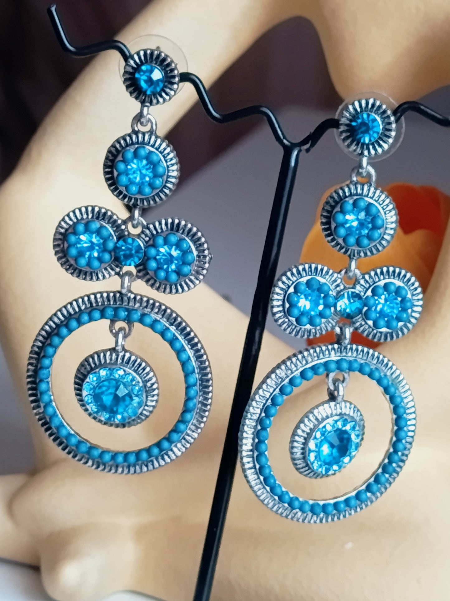 🎀🥰Boucles d'Oreilles Pendantes "Bleu Royal" – Lustres Vintage & Cristaux Azur🥰🎀