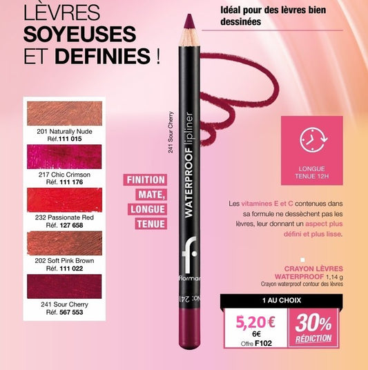 Crayon Waterproof contour de lèvres lipliner, Finition mate longue tenue Flormar