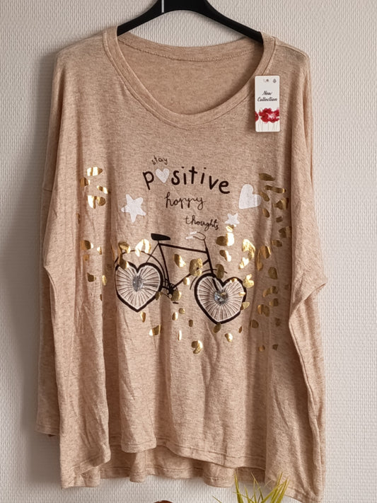 🧶✨ PULL FIN TENDANCE - IMPRIMÉ VÉLO - BEIGE CHINÉ - TAILLE 54/56 🚲🍂🤎
