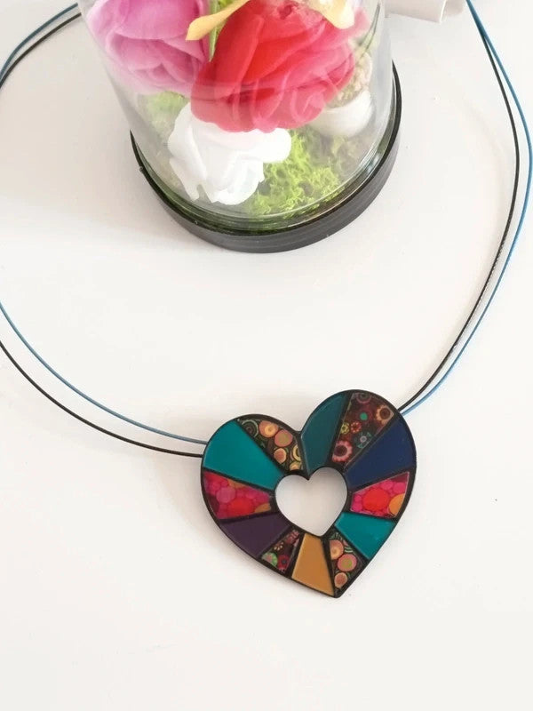 Collier avec pendentif coeur multicolore, effet patchwork, sans nickel, n° 2
