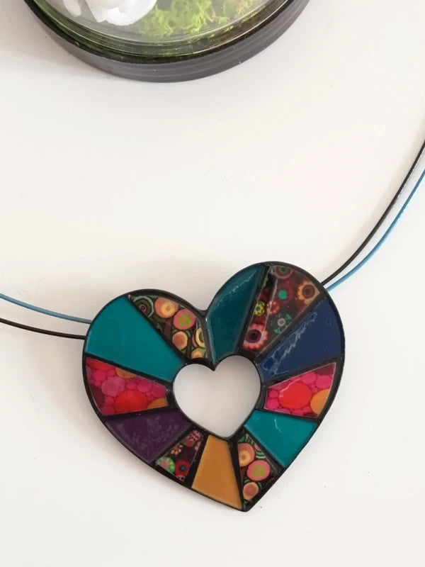 Collier avec pendentif coeur multicolore, effet patchwork, sans nickel, n° 2