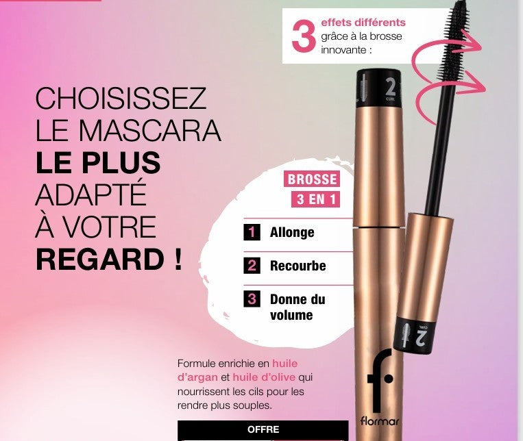 Mascara triple action, 3 en 1, Flormar